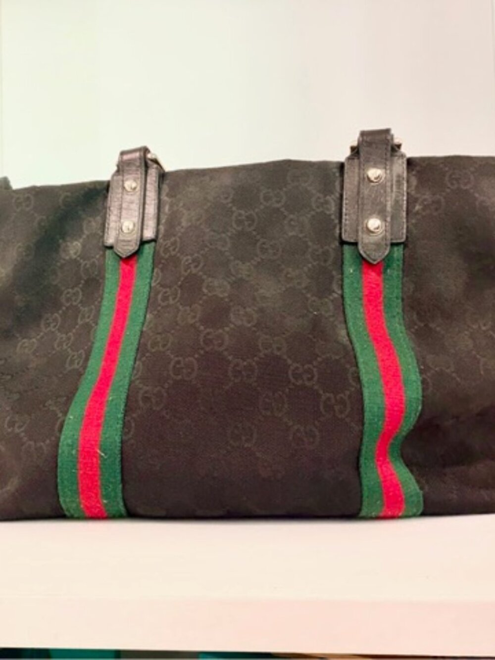 Canvas Duffle Bag | Red Green Stripe Web | Med Travel Tote | Designer Inspired - Picture 3 of 5